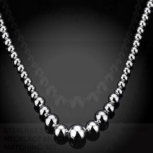 STERLING SILVER BEADED BALL MATCHING NECKLACE BRACELET SET - Picture 10 of 12